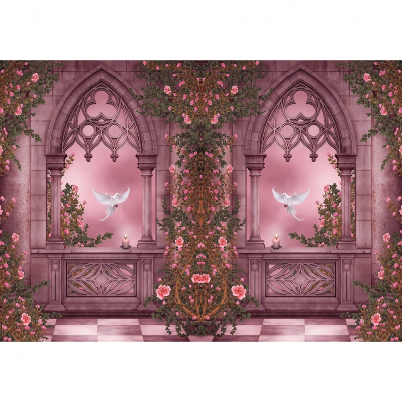 Gėlės ir balandžiai arkos